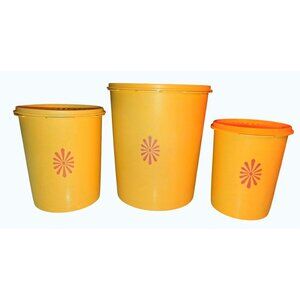 Set Of 3 Yellow Airtight Storage Containers With Lids & Floral Design Durable Pl